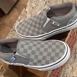 White and Gray Check Vans